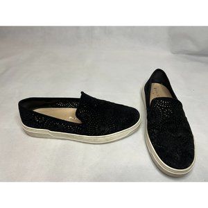 Via Spiga Women Gianna Perforated Sneaker Suede Upper Slip on Low Top Black
